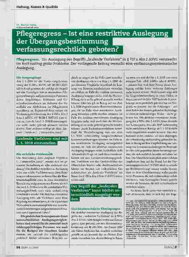 Vorschauseite 1: Pflegeregress Ist eine restriktive Auslegung der Übergangsbestimmung | verfassungsrechtlich geboten?