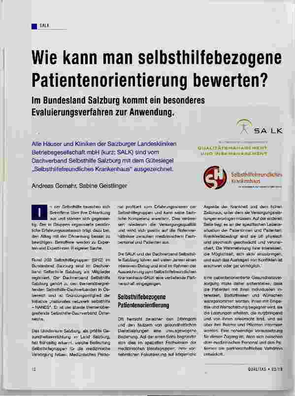 Vorschauseite 1: Wie kann man selbsthilfebezogene Patientenorientierung bewerten?