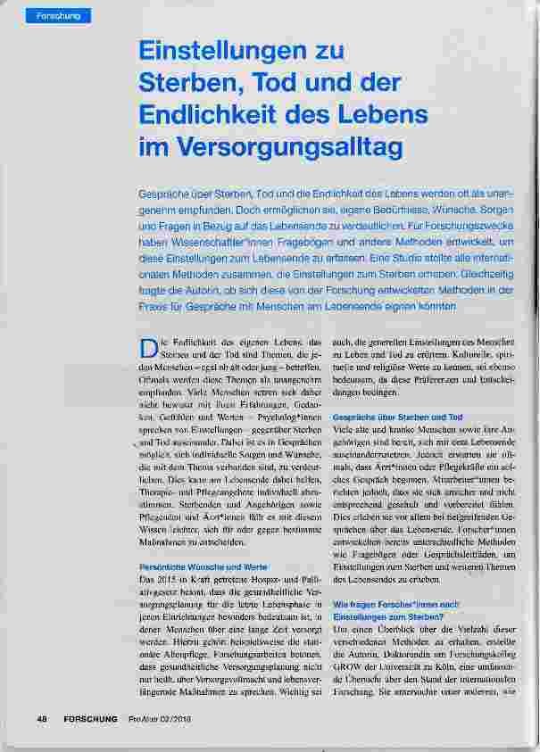 Vorschauseite 1: Einstellungen zu Sterben, Tod und der Endlichkeit des Lebens im Versorgungsalltag