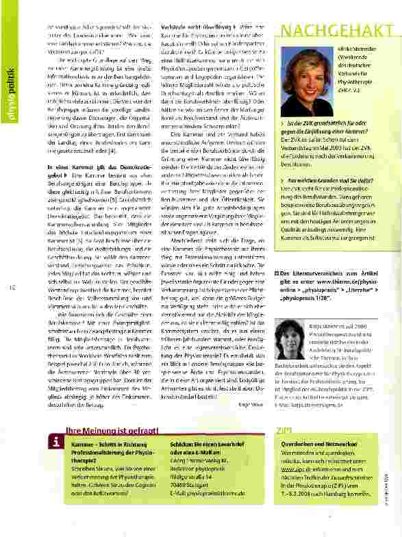 Vorschauseite 2: Eine Berufskammer für Physiotherapeuten?