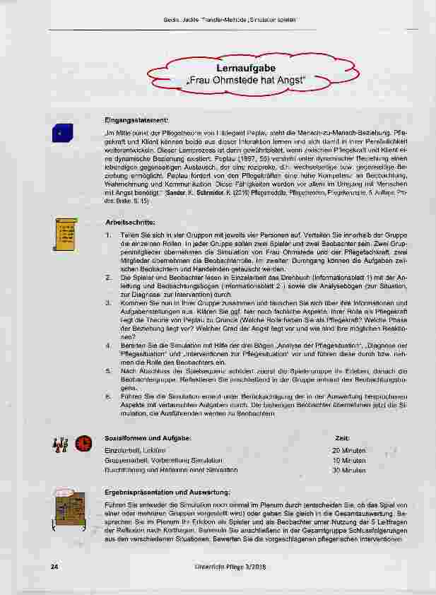 Vorschauseite 4: Transfer-Methode „Simulation spielen“ am Beispiel der Pflegetheorie von Peplau