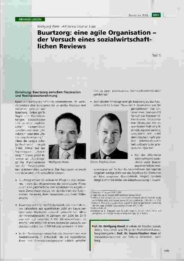 Vorschauseite 1: Buurtzorg: eine agile Organisation der Versuch eines sozialwirtschaftlichen ReviewsTeil 1