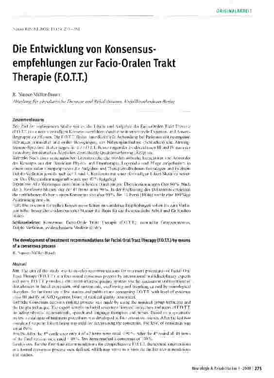 Vorschauseite 1: Die Entwicklung von Konsensusempfehlungen zur Facio-Oralen Trakt Therapie (F. O. T. T. )