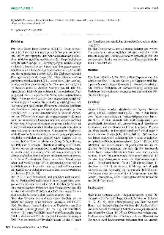 Vorschauseite 2: Die Entwicklung von Konsensusempfehlungen zur Facio-Oralen Trakt Therapie (F. O. T. T. )