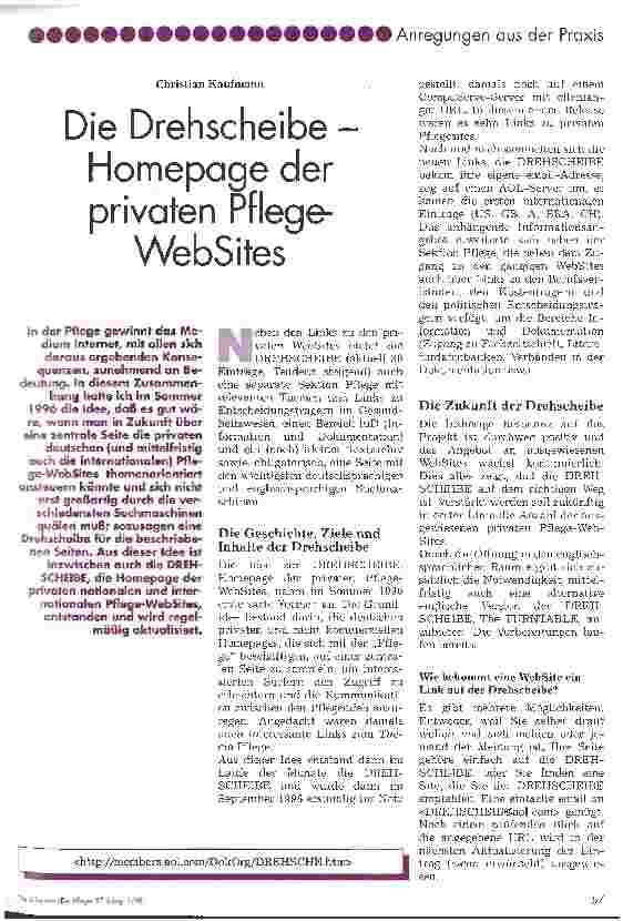 Vorschauseite 1: Die Drehscheibe - Homepage der privaten Pflege-WebSites