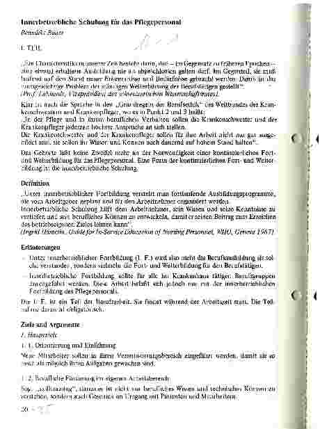 Vorschauseite 1: Innerbetriebliche Schulung für das Pflegepersonal I.Teil