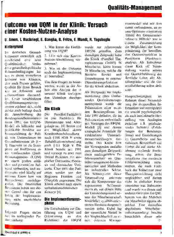 Vorschauseite 1: Outcome von UQM in der Klinik: Versuch einer Kosten-Nutzen-Analyse