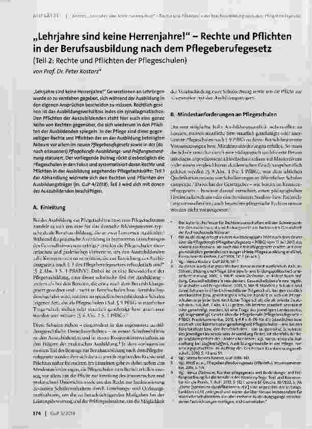 Vorschauseite 1: „Lehrjahre sind keine Herrenjahre! “ Rechte und Pflichten in der Berufsausbildung nach dem Pflegeberufegesetz (Teil 2: Rechte und Pflichten der Pflegeschulen)