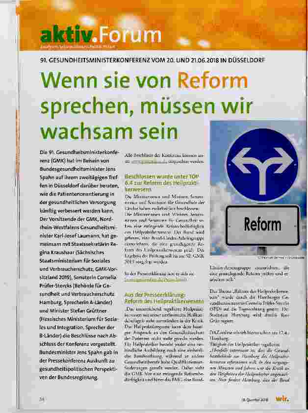 Vorschauseite 1: 91. GESUNDHEITSMINISTERKONFERENZ VOM 20. UND 21. 06. 2018 IN DÜSSELDORF Wenn sie von Reform sprechen, müssen wir wachsam sein