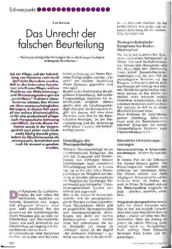 Vorschauseite 1: Das Unrecht der falschen Beurteilung Neuropsychologische Störungen bei rechtshirngeschädigten Schlaganfallpatienten