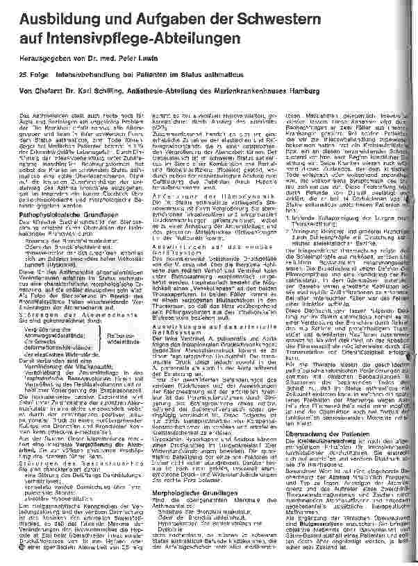 Vorschauseite 1: Ausbildung und Aufgaben der Schwestern auf Intensivpflege-Abteilungen 25. Folge: Intensivbehandlung bei Patienten im Status asthmaticus