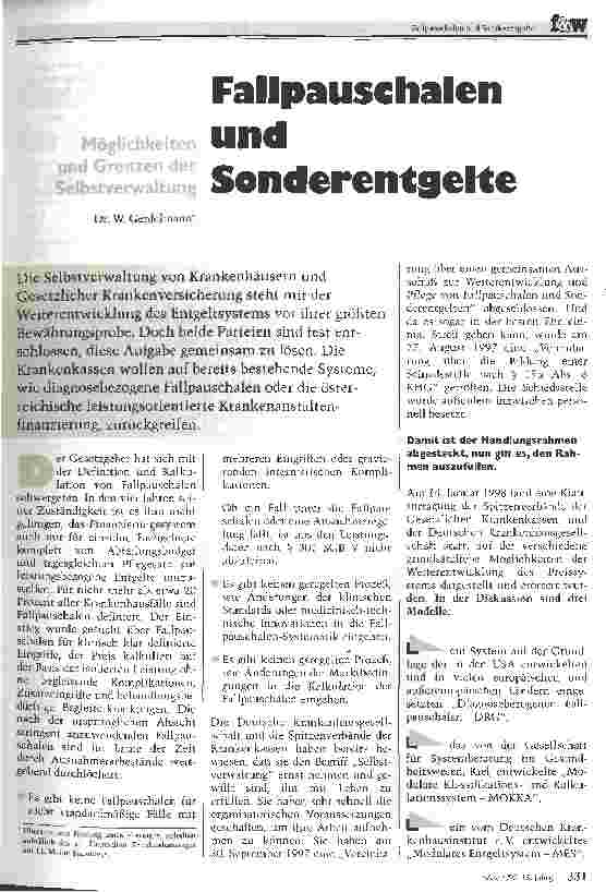 Vorschauseite 1: Fallpauschalen und Sonderentgelte Möglichkeiten und Grenzen der Selbstverwaltung