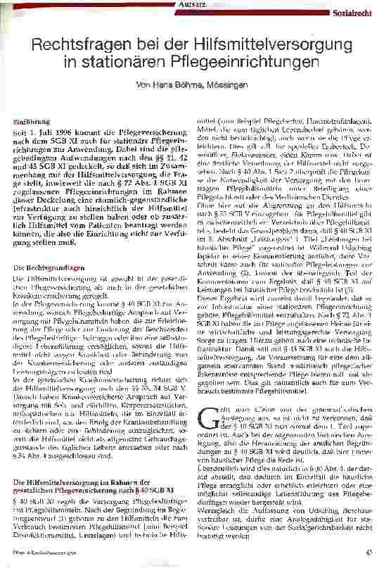 Vorschauseite 1: Rechtsfragen bei der Hilfsmittelversorgung in stationären Pflegeeinrichtungen