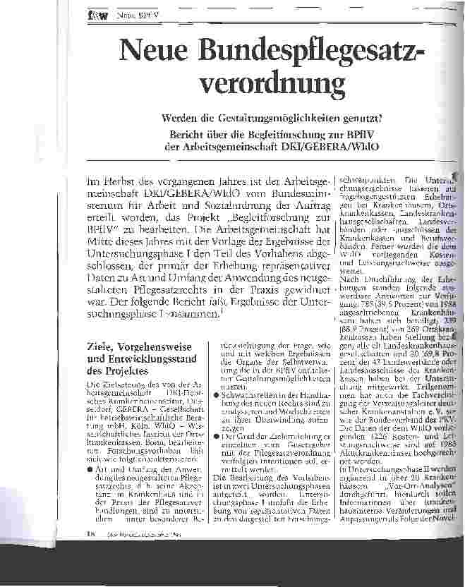 Vorschauseite 1: Neue Bundespflegesatzverordnung / Werden die Gestaltungsmöglichkeiten genutzt? // Bericht über die Begleitforschung zur BPflV