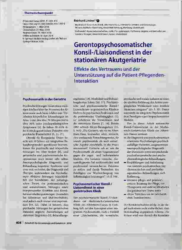 Vorschauseite 1: Gerontopsychosomatischer Konsil-ZLiaisondienst in der stationären Akutgeriatrie