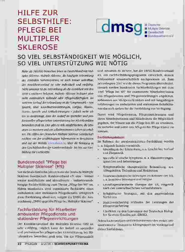 Vorschauseite 1: HILFE ZUR SELBSTHILFE: PFLEGE BEI MULTIPLER SKLEROSESO VIEL SELBSTÄNDIGKEIT WIE MÖGLICH, SO VIEL UNTERSTÜTZUNG WIE NÖTIG