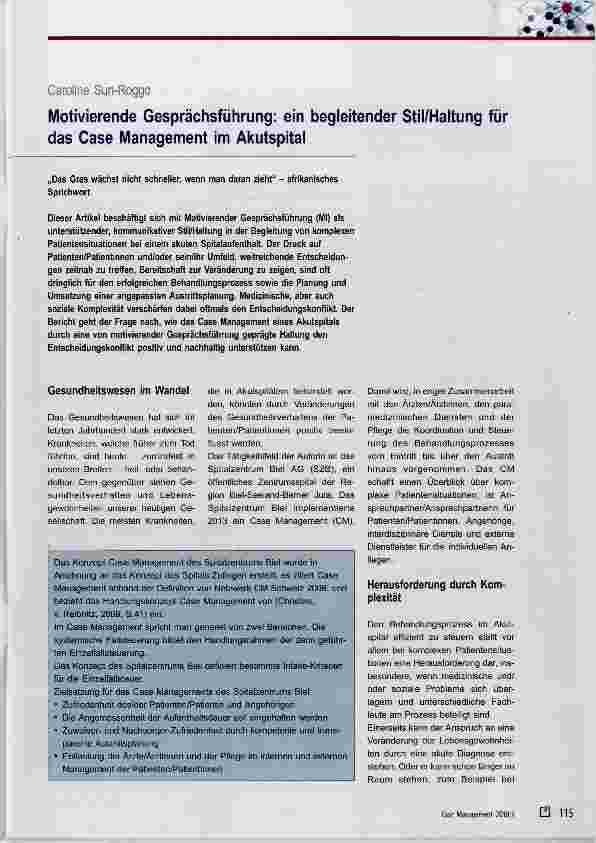Vorschauseite 1: Motivierende Gesprächsführung: ein begleitender Stil/Haltung für das Case Management im Akutspital