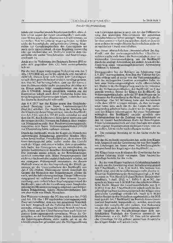 Vorschauseite 3: BayBlindG Art. 1; BV Art. 92, 118, 118 a; GG Art. 3, 20, 100 Abs. 1; UN-BRK Art. 4, 5 Zum Anspruch auf Blindengeld nach dem Bayerischen Blindengeldgesetz