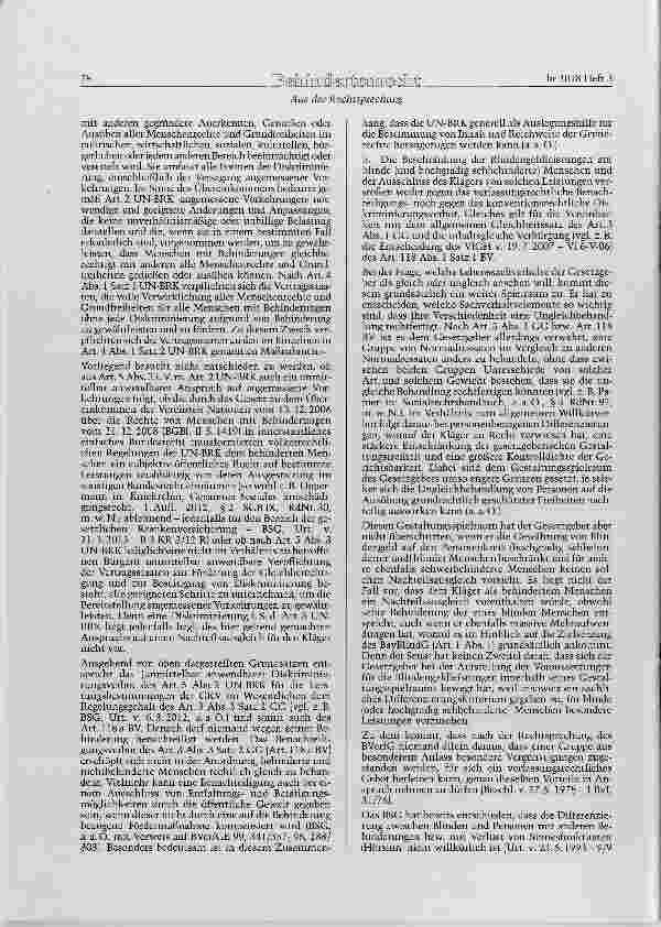 Vorschauseite 5: BayBlindG Art. 1; BV Art. 92, 118, 118 a; GG Art. 3, 20, 100 Abs. 1; UN-BRK Art. 4, 5 Zum Anspruch auf Blindengeld nach dem Bayerischen Blindengeldgesetz