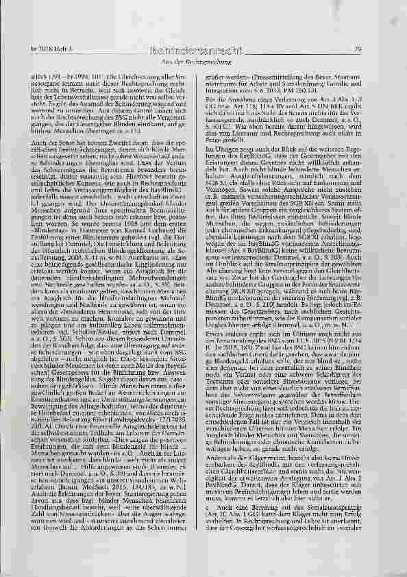 Vorschauseite 6: BayBlindG Art. 1; BV Art. 92, 118, 118 a; GG Art. 3, 20, 100 Abs. 1; UN-BRK Art. 4, 5 Zum Anspruch auf Blindengeld nach dem Bayerischen Blindengeldgesetz