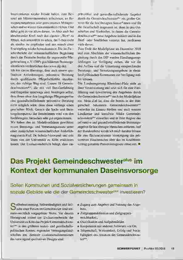 Vorschauseite 1: Das Projekt GemeindeschwesterP“® im Kontext der kommunalen Daseinsvorsorge