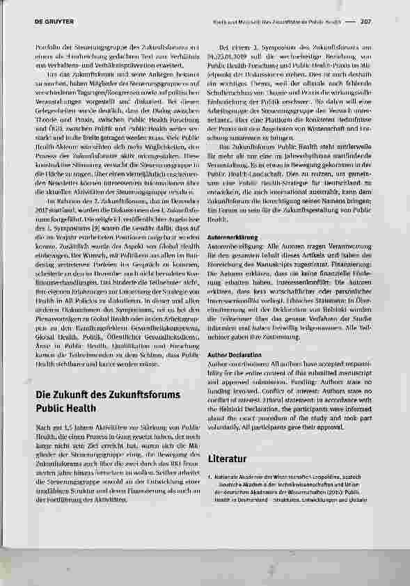Vorschauseite 3: Das Zukunftsforum Public Health Future Forum Public Health