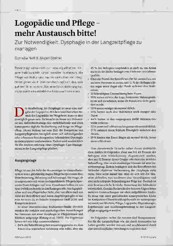 Vorschauseite 1: Logopädie und Pflege mehr Austausch bitte!