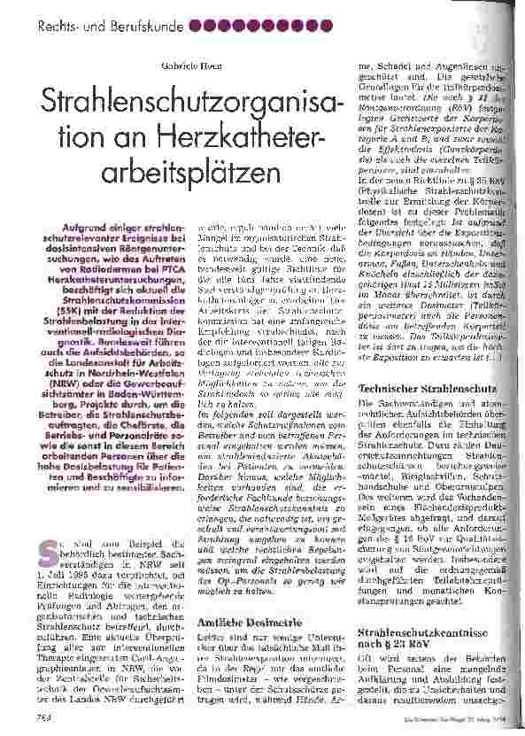 Vorschauseite 1: Strahlenschutzorganisation an Herzkatheterarbeitsplätzen