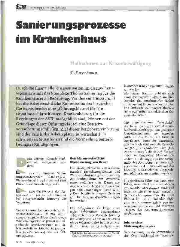 Vorschauseite 1: Sanierungsprozesse im Krankenhaus Maßnahmen zur Krisenbewältigung