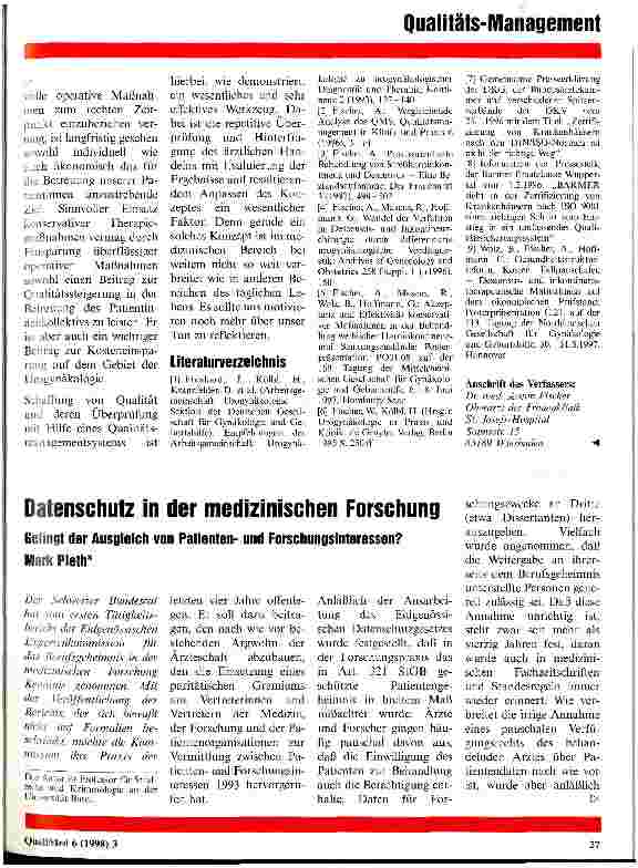 Vorschauseite 1: Datenschutz in der medizinischen Forschung Gelingt der Ausgleich von Patientenund Forschungsinteressen?
