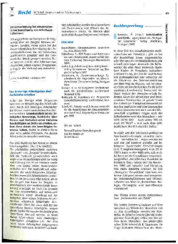 Vorschauseite 4: Der Arbeitnehmer hat bei Beendigung des Arbeitsverhältnisses einen Anspruch auf ein wahres und objektives Arbeitszeugnis