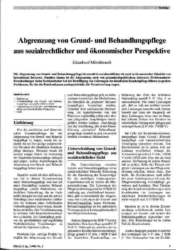 Vorschauseite 1: Abgrenzung von Grundund Behandlungspflege aus sozialrechtlicher und ökonomischer Perspektive
