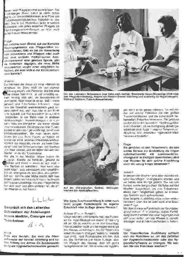Vorschauseite 1: Die Thorax-chirurgische Spezialklinik Heidelberg-Rohrbach Gespräch mit den leitenden Schwestern Innere, Chirurgie, Tuberkulose