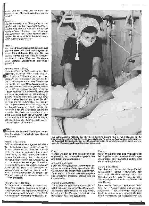 Vorschauseite 3: Die Thorax-chirurgische Spezialklinik Heidelberg-Rohrbach Gespräch mit den leitenden Schwestern Innere, Chirurgie, Tuberkulose