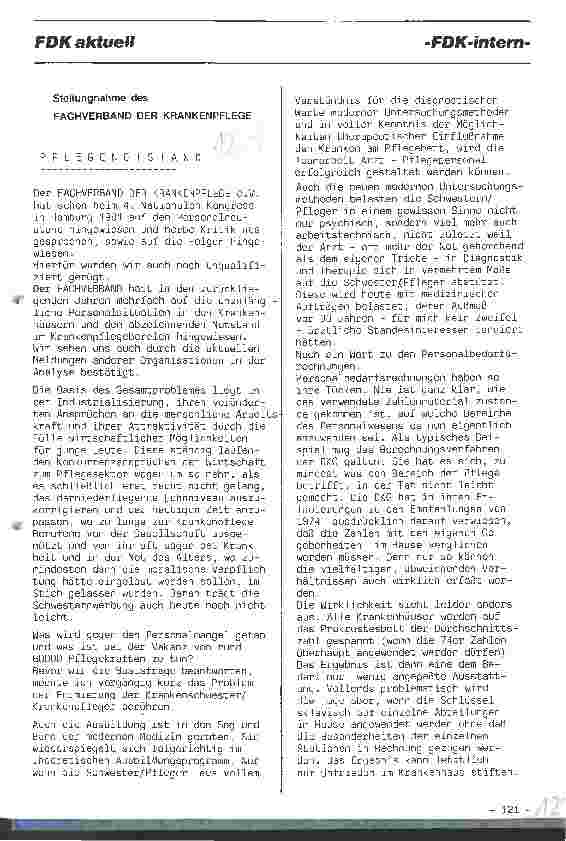 Vorschauseite 1: Stellungnahme des Fachverbandes der Krankenpflege zum Pflegenotstand