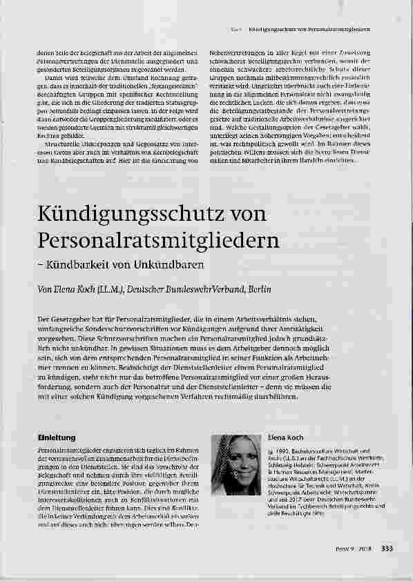 Vorschauseite 1: Kündigungsschutz von Personalratsmitgliedern