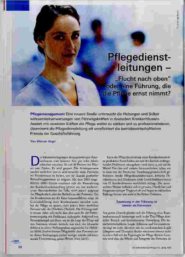 Vorschauseite 1: Pflegedienstleitungen- Flucht nach oben oder eine Führung, die die Pflege ernst nimmt?