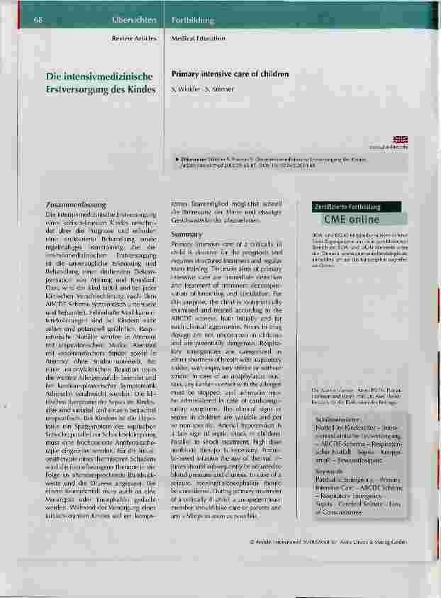 Vorschauseite 1: Die intensivmedizinische Erstversorgung des Kindes