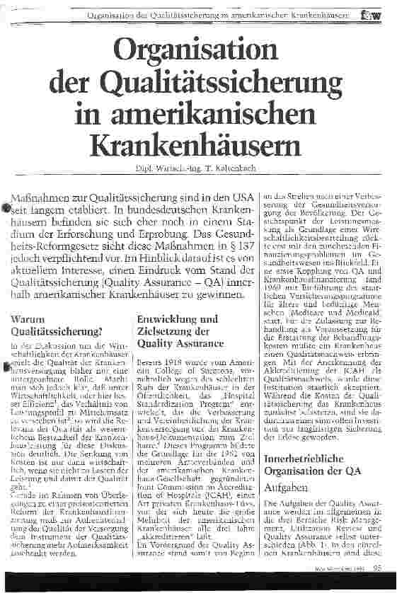 Vorschauseite 1: Organisation der Qualitätssicherung in amerikanischen Krankenhäusern