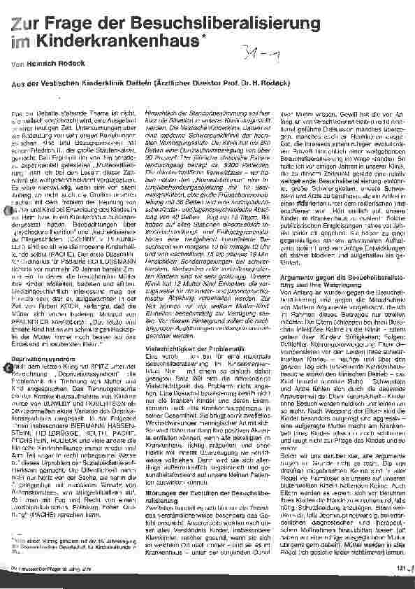 Vorschauseite 1: Zur Frage der Besuchsliberalisierung im Kinderkrankenhaus