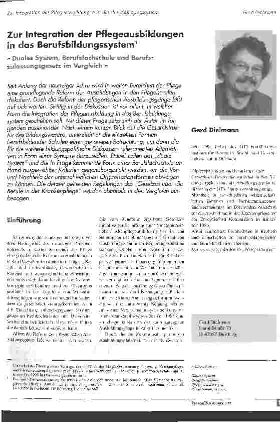 Vorschauseite 1: Zur Integration der Pflegeausbildungen in das Berufsbildungssystem Duales System, Berufsfachschule und Berufszulassungsgesetz im Vergleich