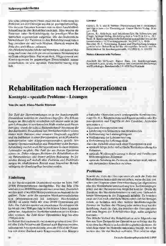 Vorschauseite 1: Rehabilitation nach Herzoperationen Konzepte - spezielle Probleme-Lösungen