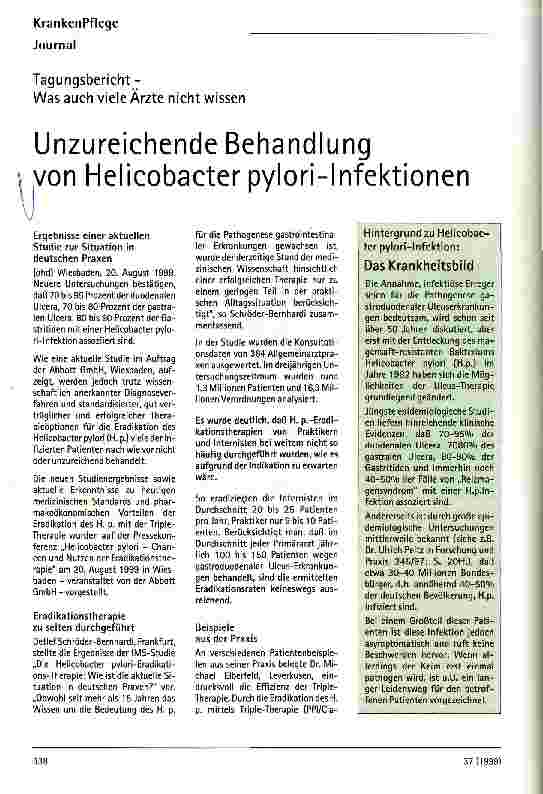 Vorschauseite 1: Unzureichende Behandlung von Helicobacter pylori-Infektionen