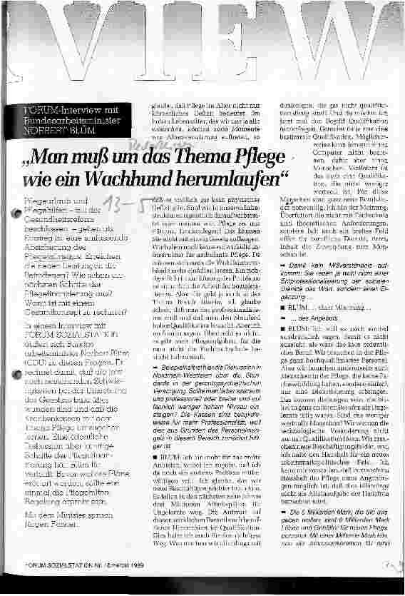 Vorschauseite 2: Forum Interview mit Norbert Blüm Man muß um das Thema Pflege wie ein Wachhund herumlaufen