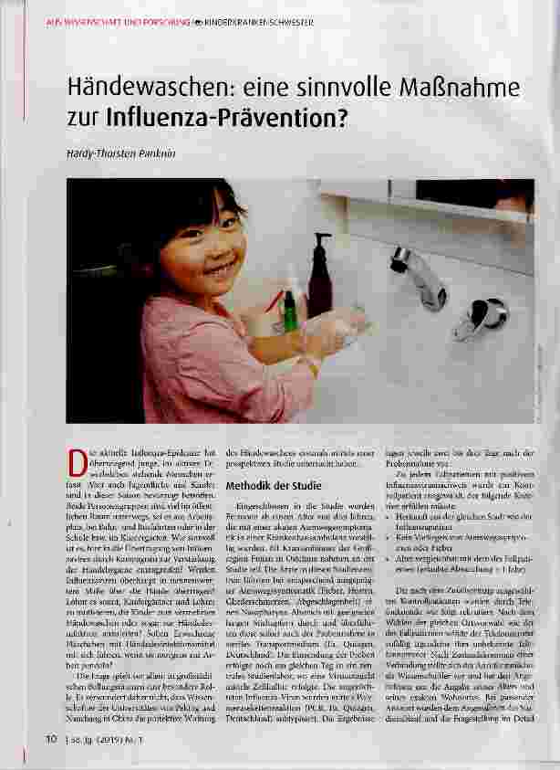 Vorschauseite 1: Händewaschen: eine sinnvolle Maßnahme zur Influenza-Prävention?