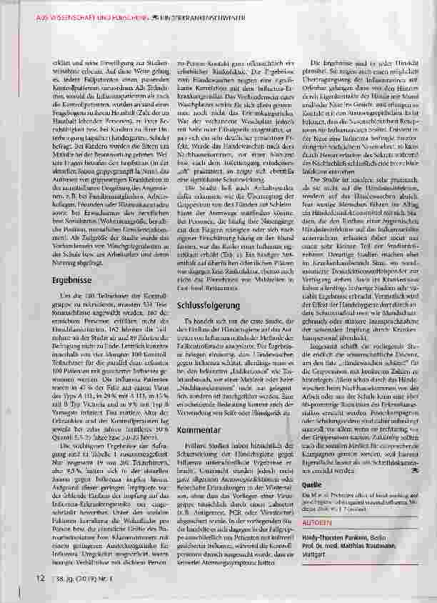 Vorschauseite 3: Händewaschen: eine sinnvolle Maßnahme zur Influenza-Prävention?