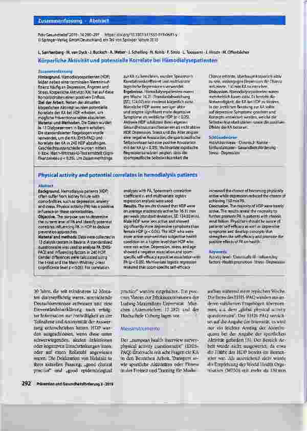 Vorschauseite 3: Körperliche Aktivität und potenzielle Korrelate bei Hämodialysepatienten