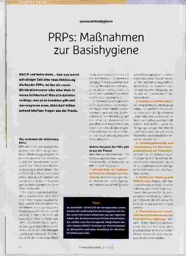 Vorschauseite 1: PRPs: Maßnahmen zur Basishygiene
