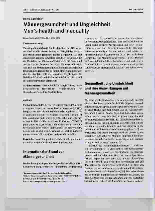Vorschauseite 1: Männergesundheit und Ungleichheit