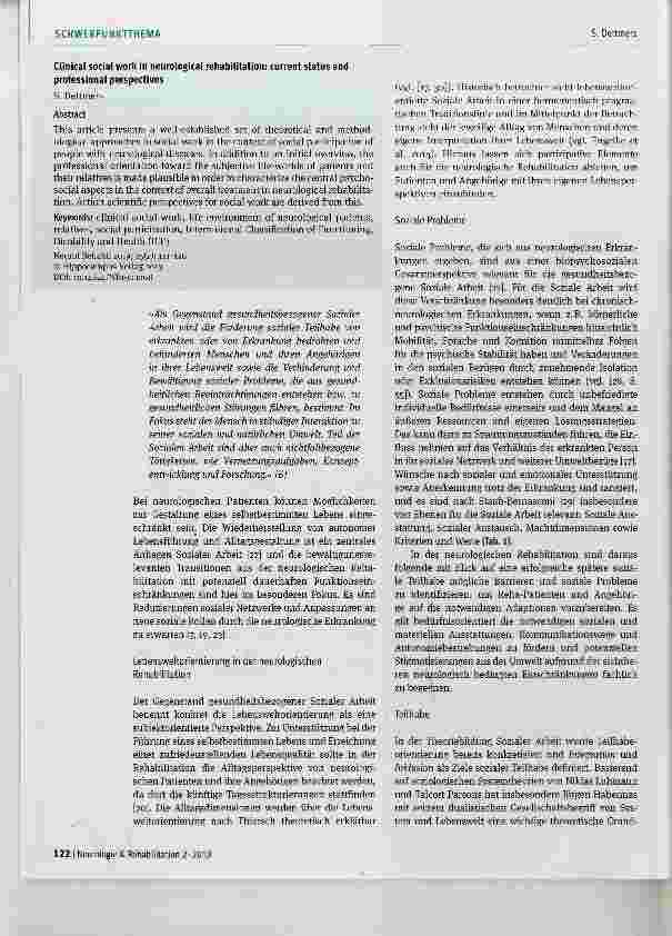 Vorschauseite 2: Klinische Sozialarbeit in der neurologischen Rehabilitation: aktueller Stand und fachliche Perspektiven